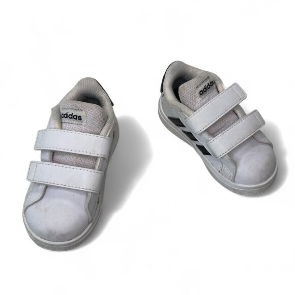 Addidas Toddler Grand Court 2.0 Adjustable Strap Sneakers Size 5 White w Black - Picture 8 of 11